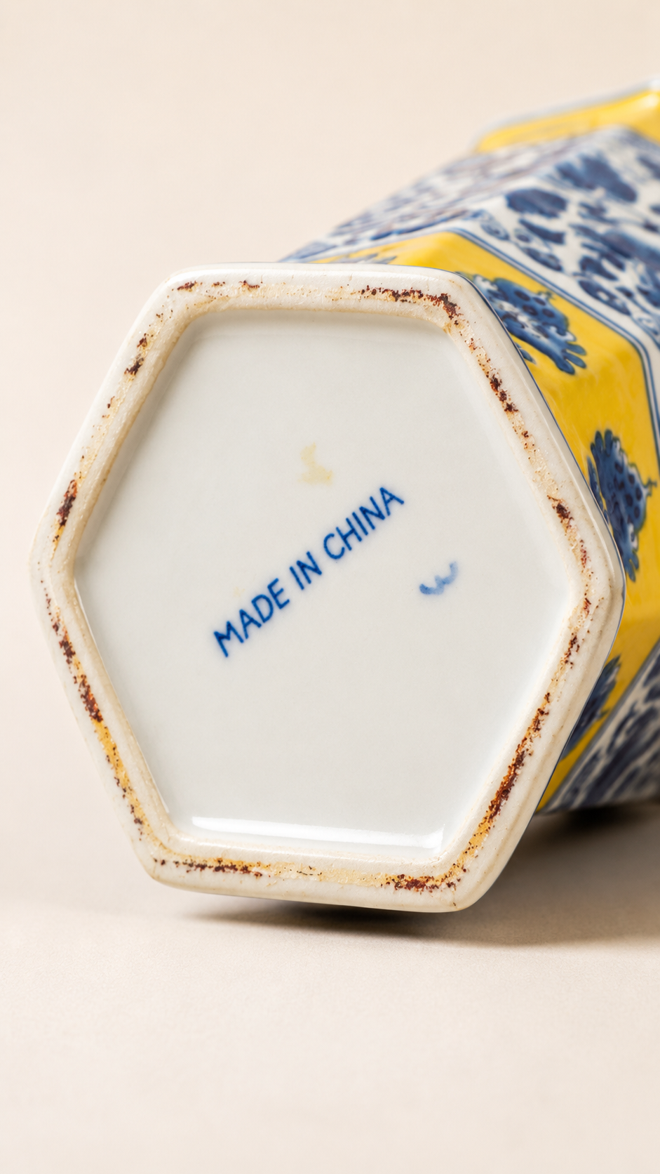 Vintage Chinese Blue & Yellow Chinoiserie Porcelain Umbrella Stand / Floor Vase