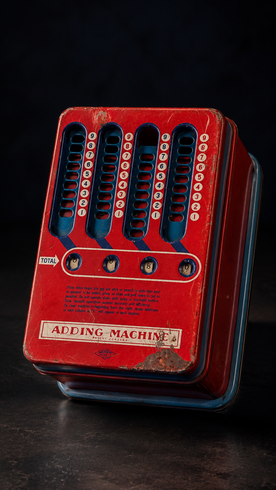 Vintage Wolverine Tin Lithograph Toy Adding Machine, Circa 1940s