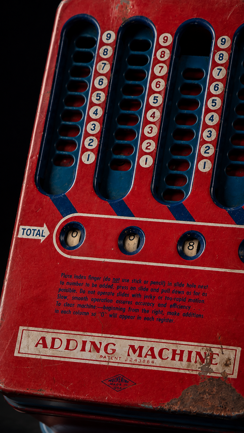 Vintage Wolverine Tin Lithograph Toy Adding Machine, Circa 1940s