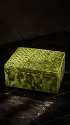 Vintage 1970s Green Crushed Velvet Jewelry Box with Beaded Lid