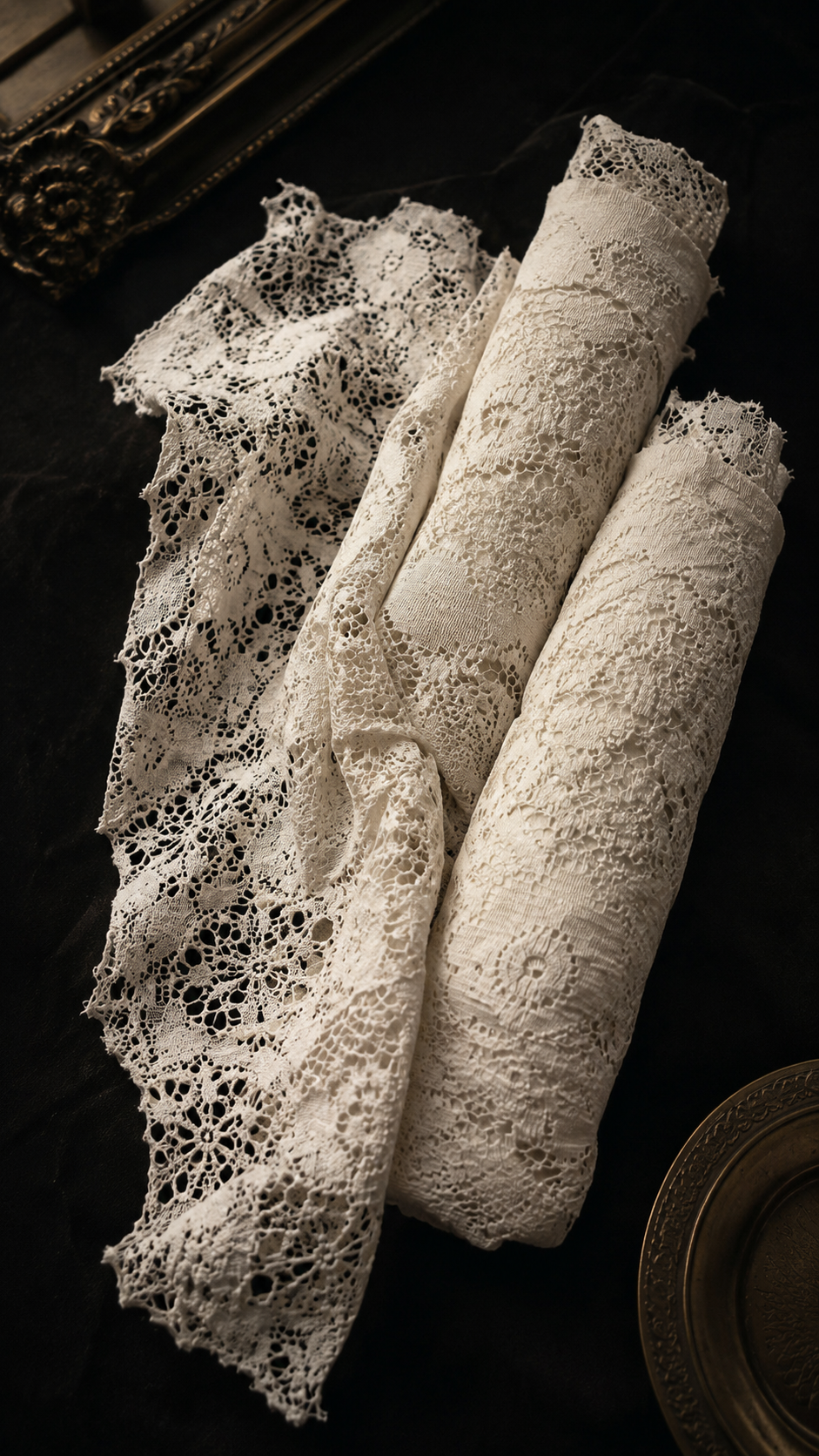 Vintage Ivory Cotton Lace Remnant Bundle with 31” x 21” Panel, RAF