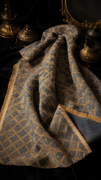 Vintage Blue & Tan Jacquard Upholstery Fabric Remnant with Trellis Pattern, RAF