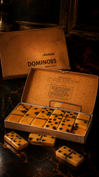 Vintage Puremco Marblelike Dominoes Set in Butterscotch Case