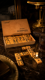 Vintage Puremco Marblelike Dominoes Set in Butterscotch Case
