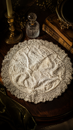 Antique Whitework Embroidered Linen Doily with Crochet Lace Border, Circa 1920s–1940s
