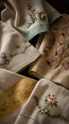 Vintage Embroidered Linen Dresser Scarves & Guest Towels, Mixed Floral Textile Lot, Circa 1940s–1960s