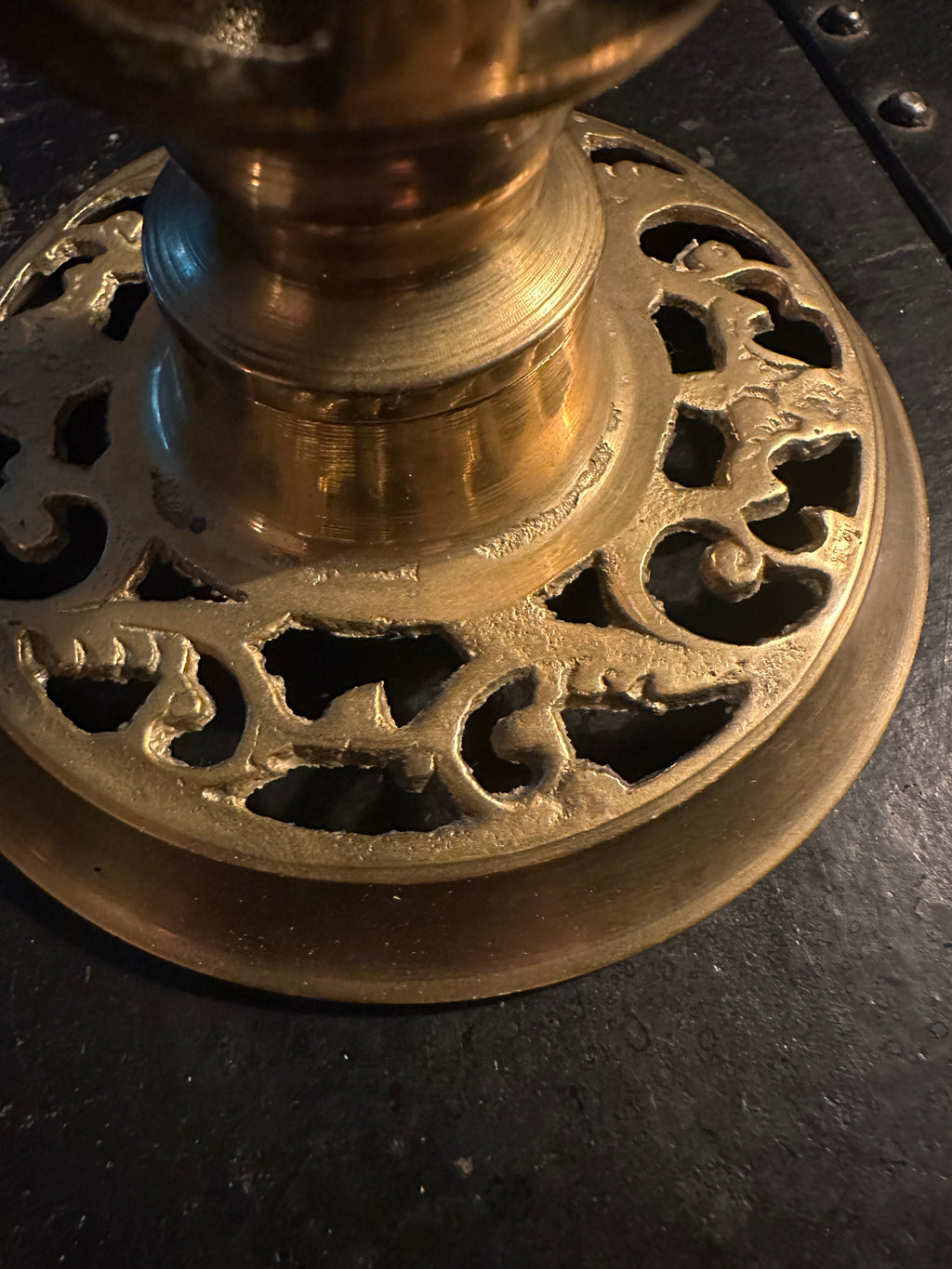 Vintage Pierced Brass Pillar Candle Holder