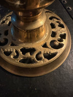 Vintage Pierced Brass Pillar Candle Holder
