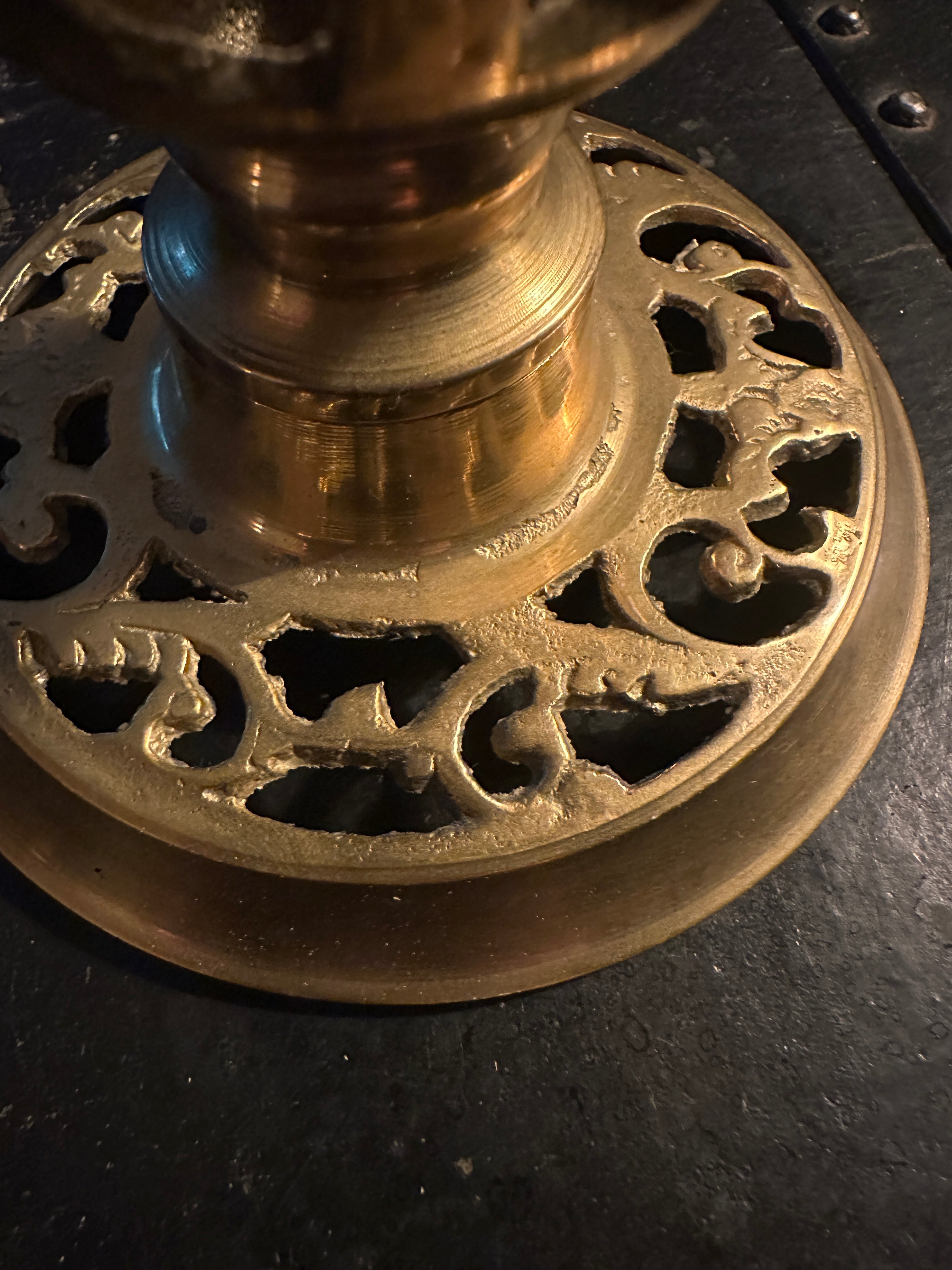 Vintage Pierced Brass Pillar Candle Holder