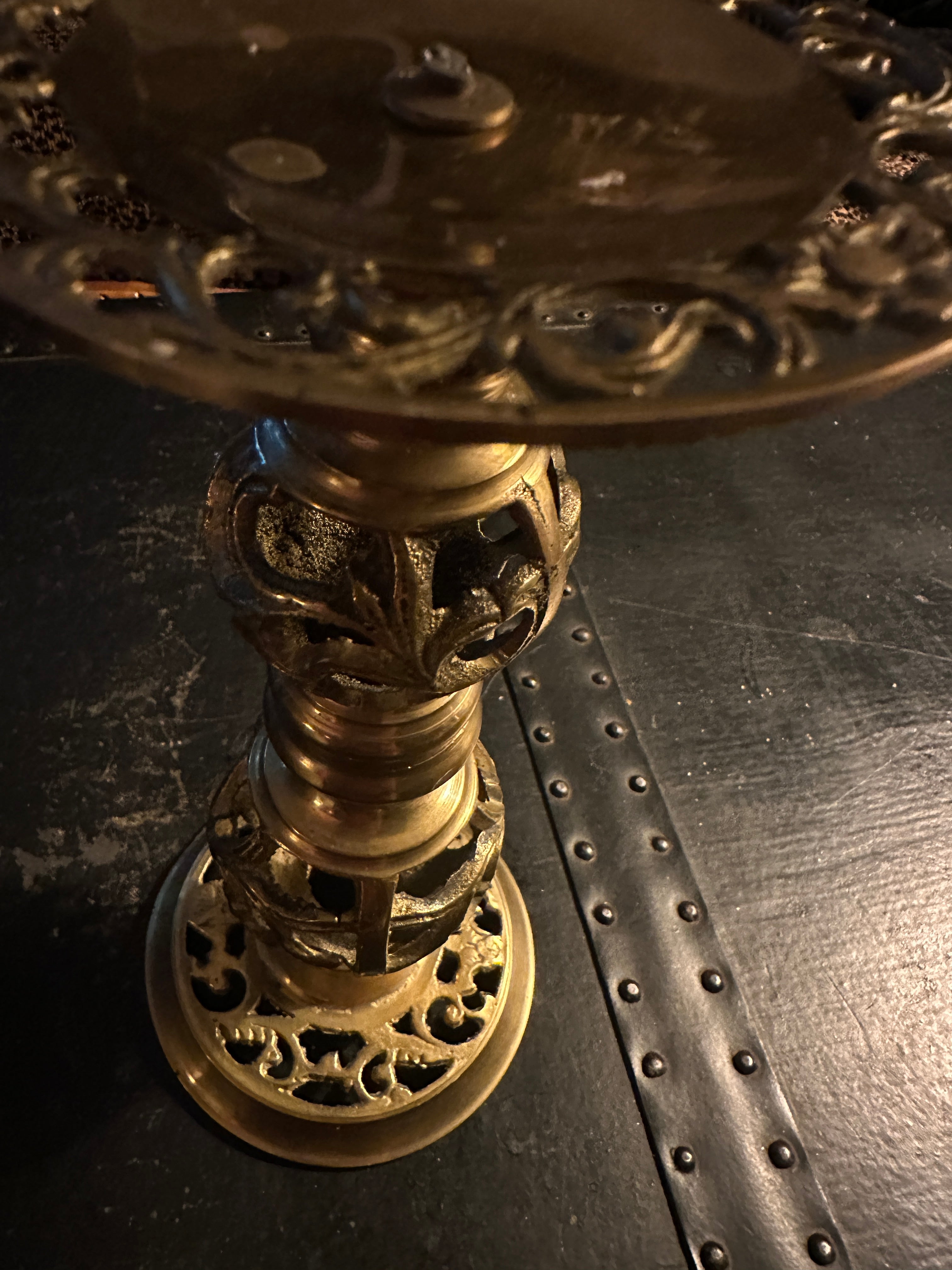 Vintage Pierced Brass Pillar Candle Holder