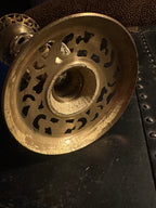Vintage Pierced Brass Pillar Candle Holder