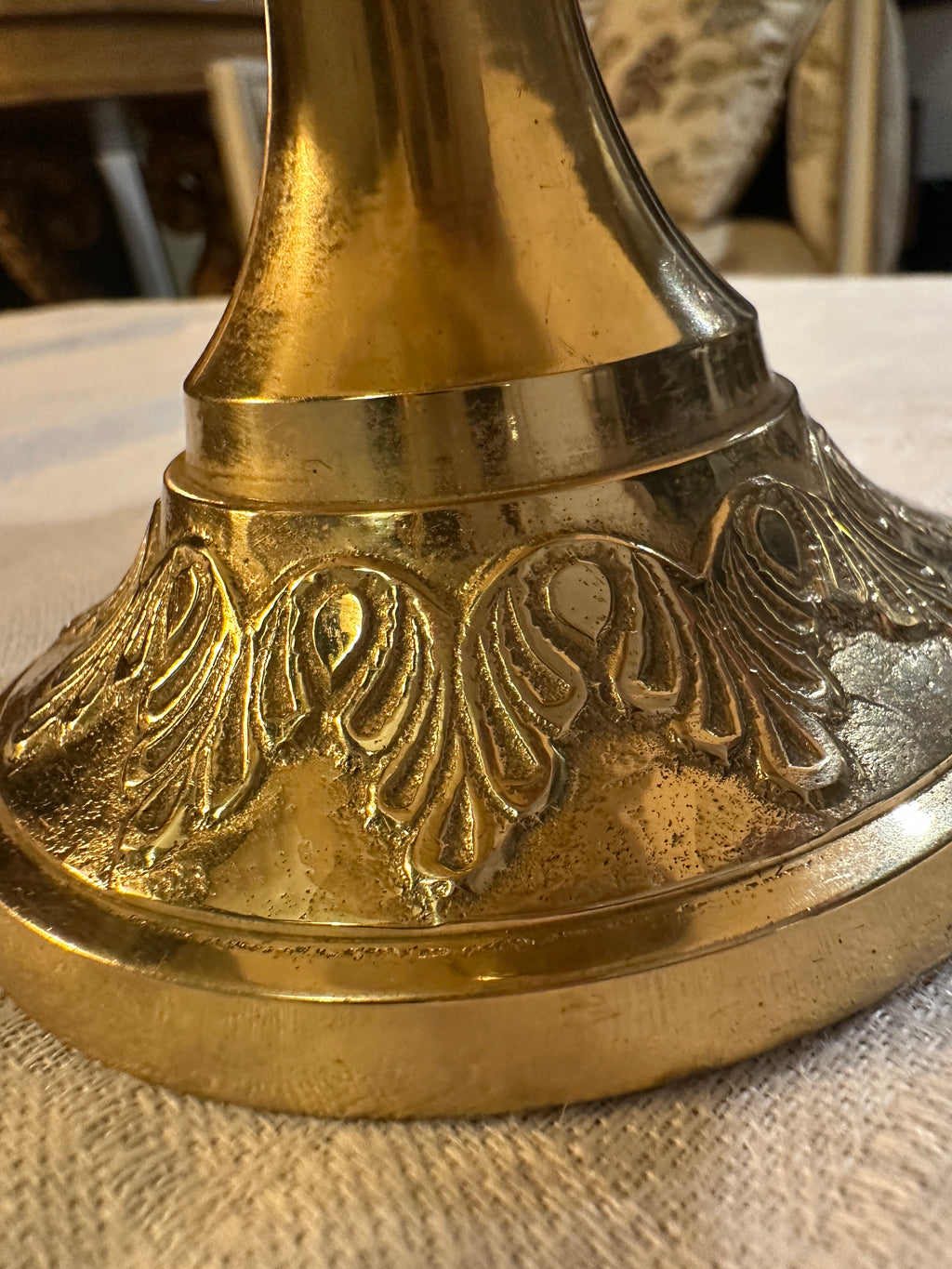Vintage Brass Pedestal Candle Holder with Acanthus Base, c. 1970s