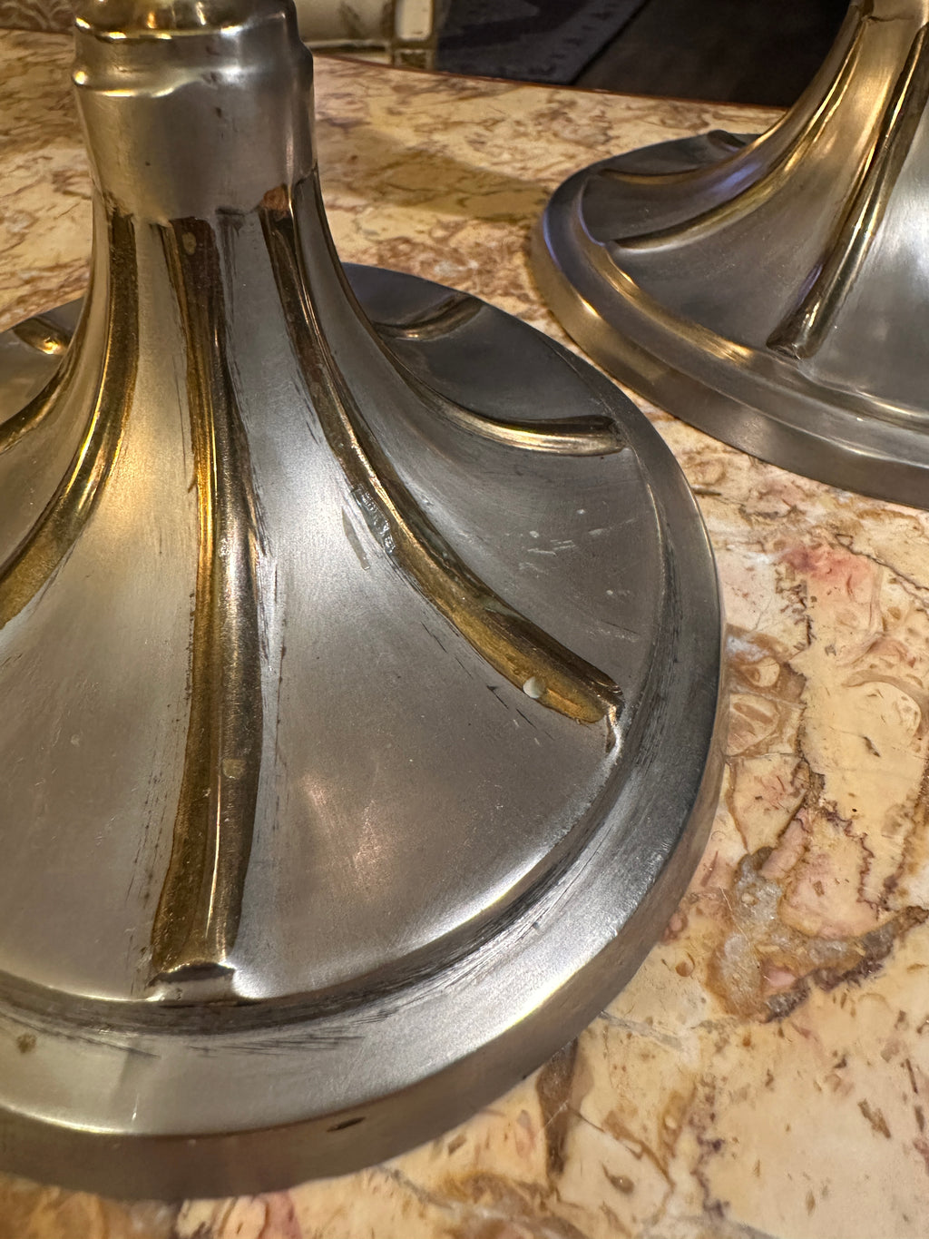 Pair of Vintage Two-Tone Neoclassical Metal Candlesticks, c. 1970s