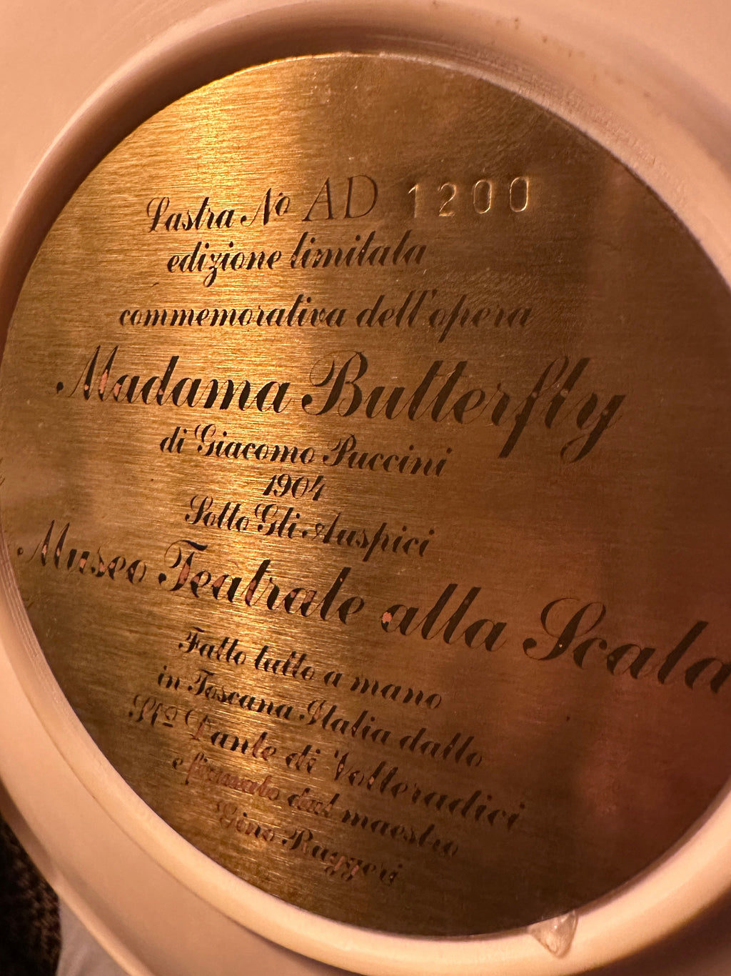 1977 Italian Madama Butterfly Puccini Wall Plaque | Limited Edition La Scala Opera Commemorative Plate