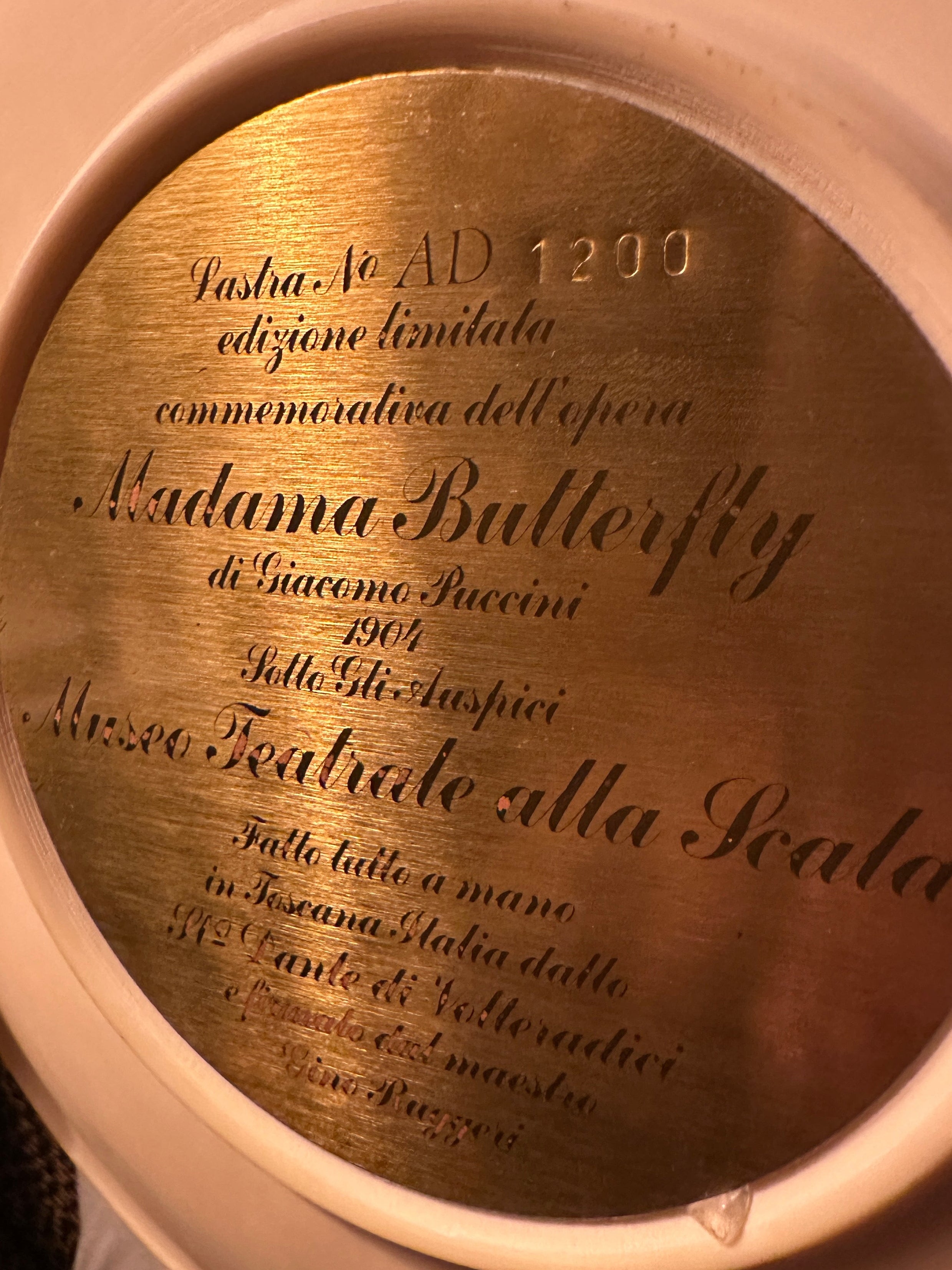 1977 Italian Madama Butterfly Puccini Wall Plaque | Limited Edition La Scala Opera Commemorative Plate