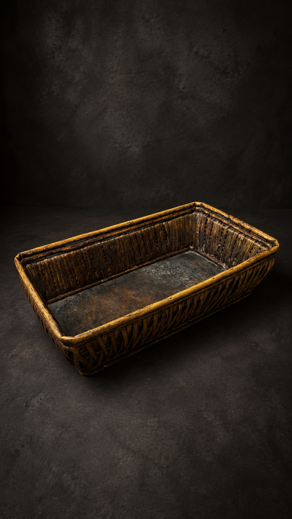 Vintage Woven Rattan Display Basket, c. 1950s | Rectangular Vanity Tray