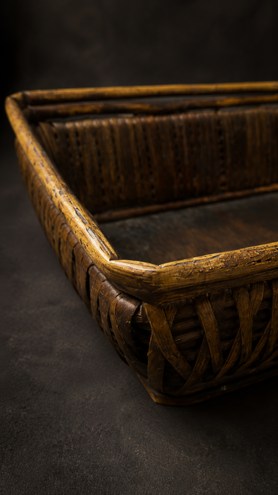 Vintage Woven Rattan Display Basket, c. 1950s | Rectangular Vanity Tray