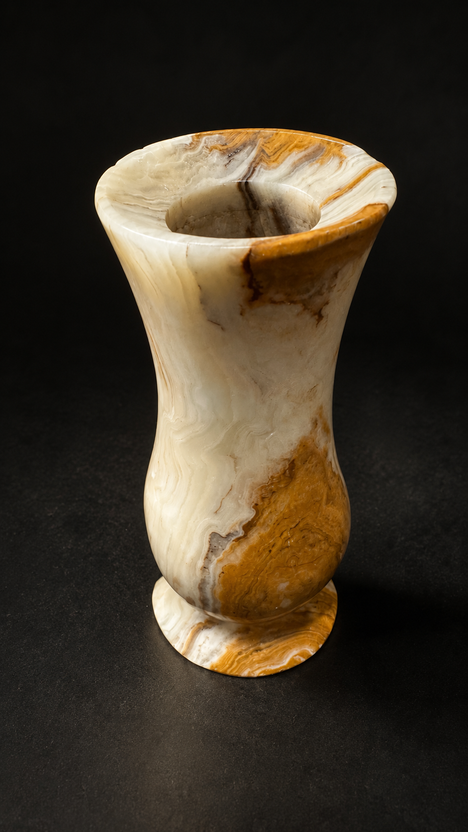 Carved Honey Onyx Bud Vase, c. 1960s | Banded Stone Single-Stem Vase