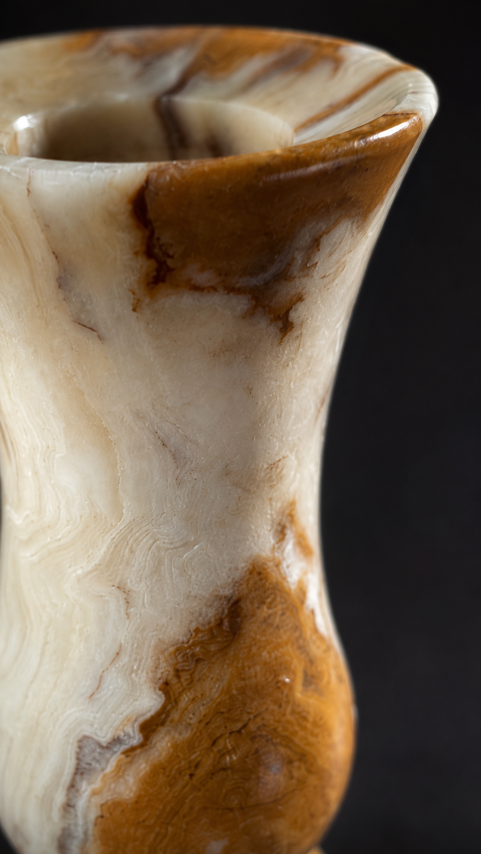 Carved Honey Onyx Bud Vase, c. 1960s | Banded Stone Single-Stem Vase