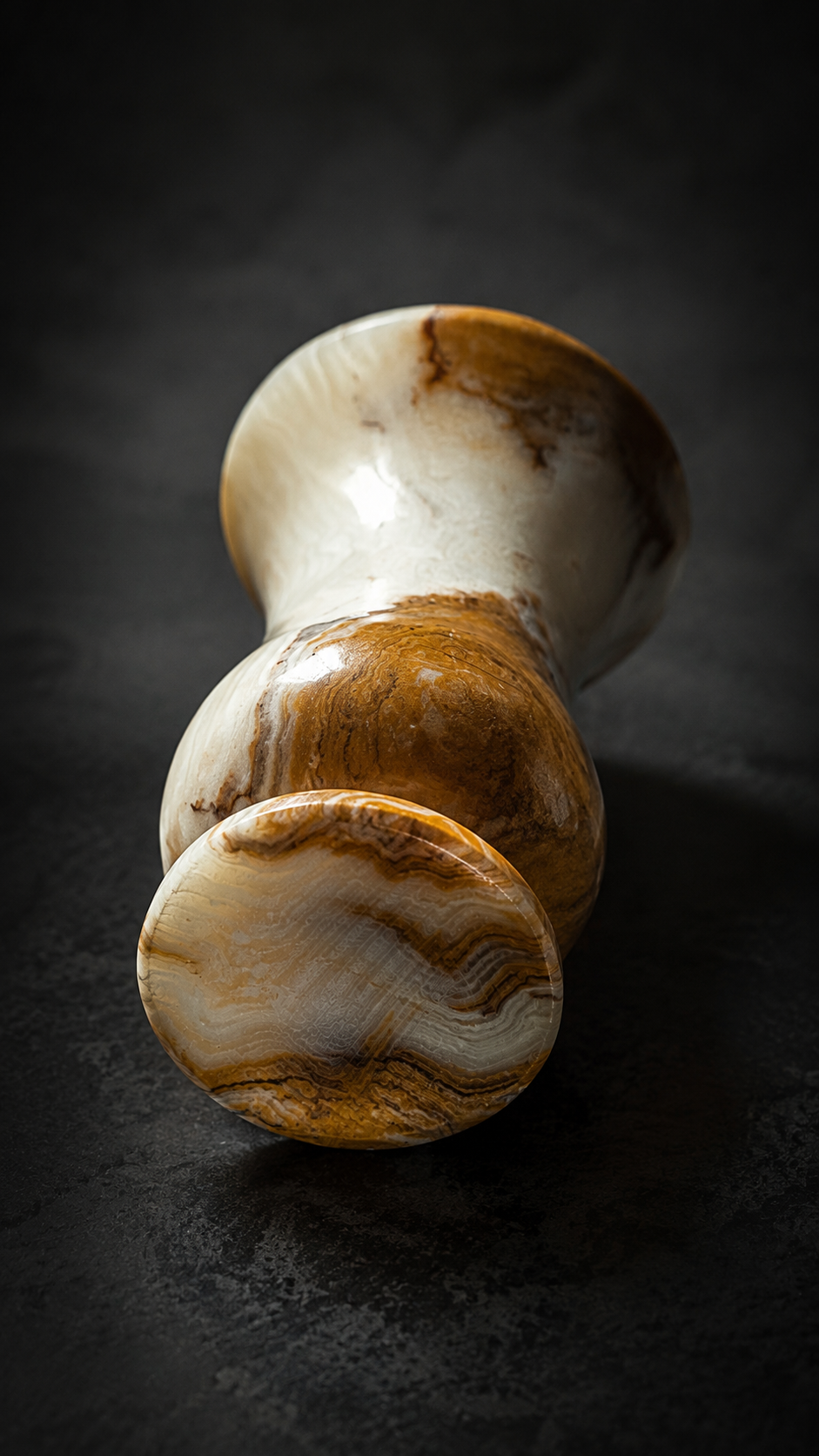 Carved Honey Onyx Bud Vase, c. 1960s | Banded Stone Single-Stem Vase