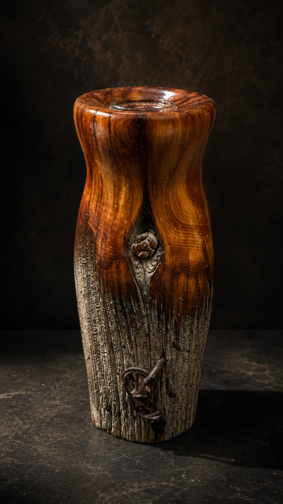Montana Handcrafted Salvaged Wood Bud Vase with Embedded Nail Detail and Glass Insert