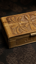 Carved Wood Jewelry Box, c. 1970s | Yellow Satin-Lined Keepsake Box