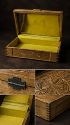 Carved Wood Jewelry Box, c. 1970s | Yellow Satin-Lined Keepsake Box