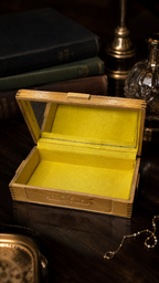 Carved Wood Jewelry Box, c. 1970s | Yellow Satin-Lined Keepsake Box