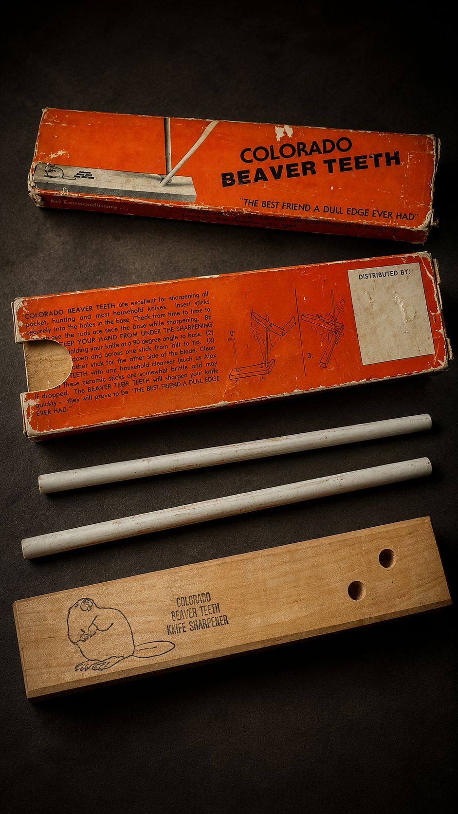 Colorado Beaver Teeth Knife Sharpener, c. Late 1960s | Ceramic Rod Sharpener with Original Box