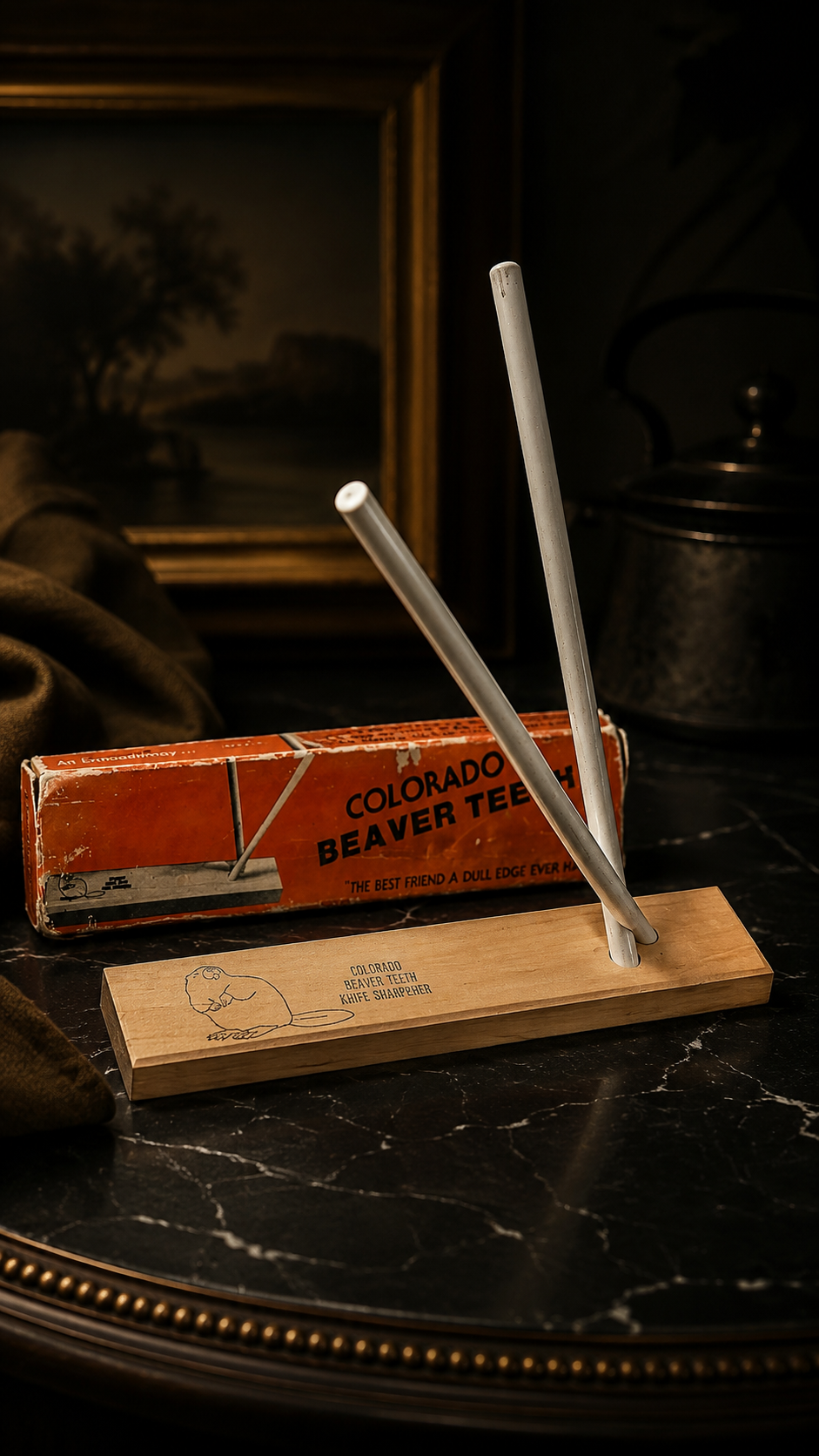 Colorado Beaver Teeth Knife Sharpener, c. Late 1960s | Ceramic Rod Sharpener with Original Box