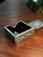 Set of Six Damascene Marquetry and Mother-of-Pearl Coasters with Fitted Caddy, Syria, c. 1940–1970