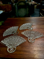 Set of Four Daisy and Button Pressed Glass Fan Relish Dishes, Assembling into a Round Tray, c. 1930–1970