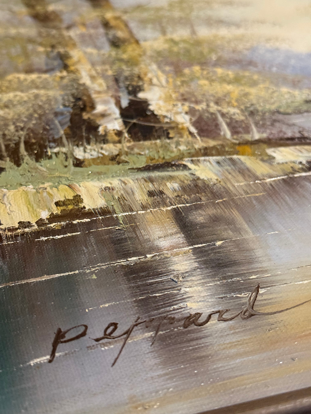 Birch-Lined River at Dusk — Oil on Canvas, signed Peppard