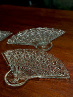 Set of Four Daisy and Button Pressed Glass Fan Relish Dishes, Assembling into a Round Tray, c. 1930–1970