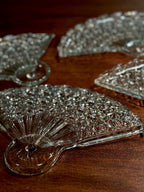 Set of Four Daisy and Button Pressed Glass Fan Relish Dishes, Assembling into a Round Tray, c. 1930–1970