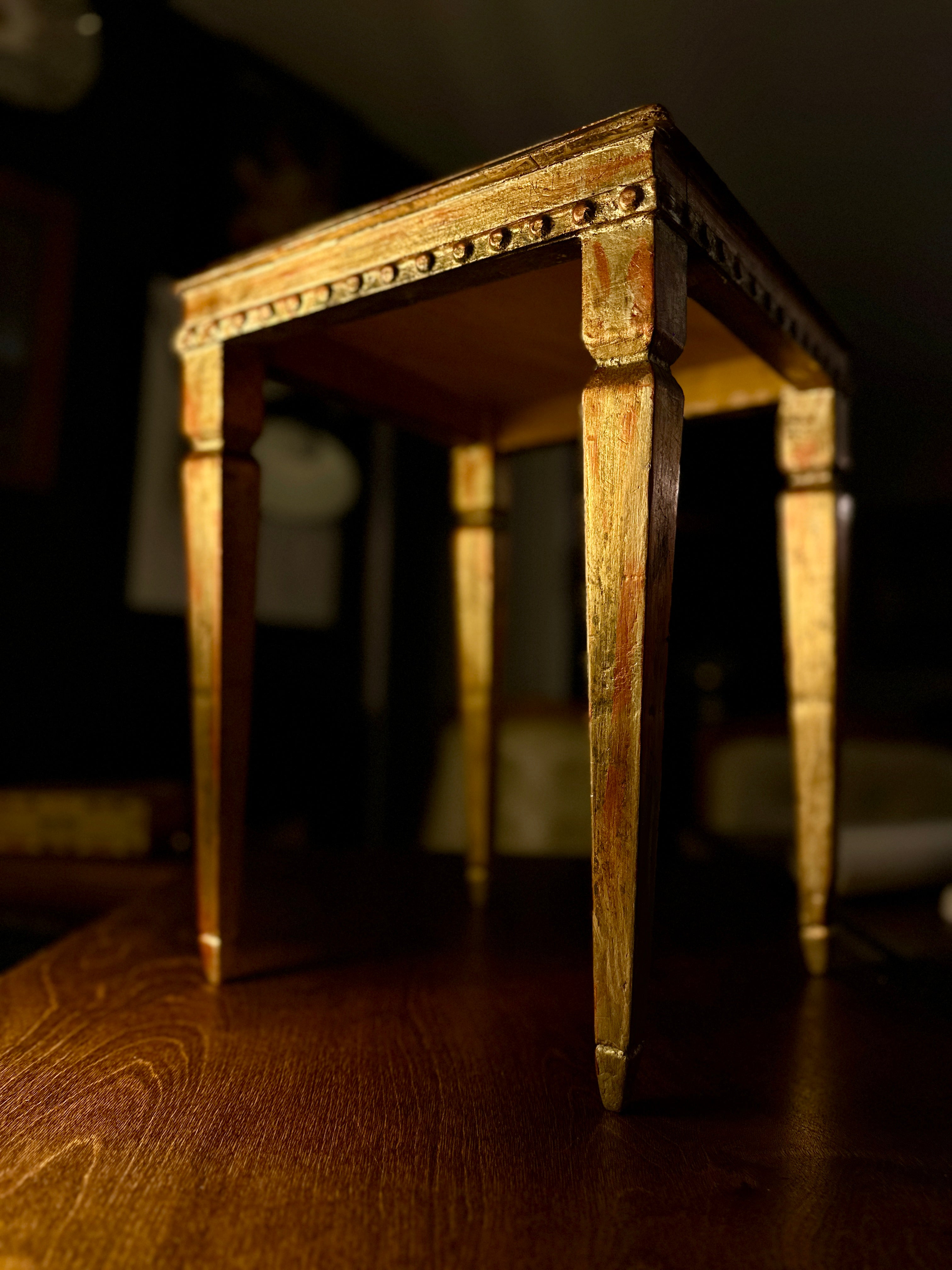 Antique Hand-Painted Side Table with Gilt Decoration and Turned Legs, c. 19th Century