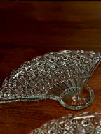 Set of Four Daisy and Button Pressed Glass Fan Relish Dishes, Assembling into a Round Tray, c. 1930–1970