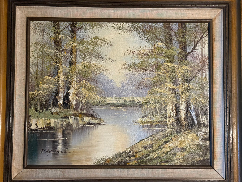 Birch-Lined River at Dusk — Oil on Canvas, signed Peppard