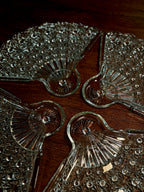 Set of Four Daisy and Button Pressed Glass Fan Relish Dishes, Assembling into a Round Tray, c. 1930–1970