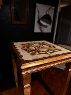 Antique Hand-Painted Side Table with Gilt Decoration and Turned Legs, c. 19th Century