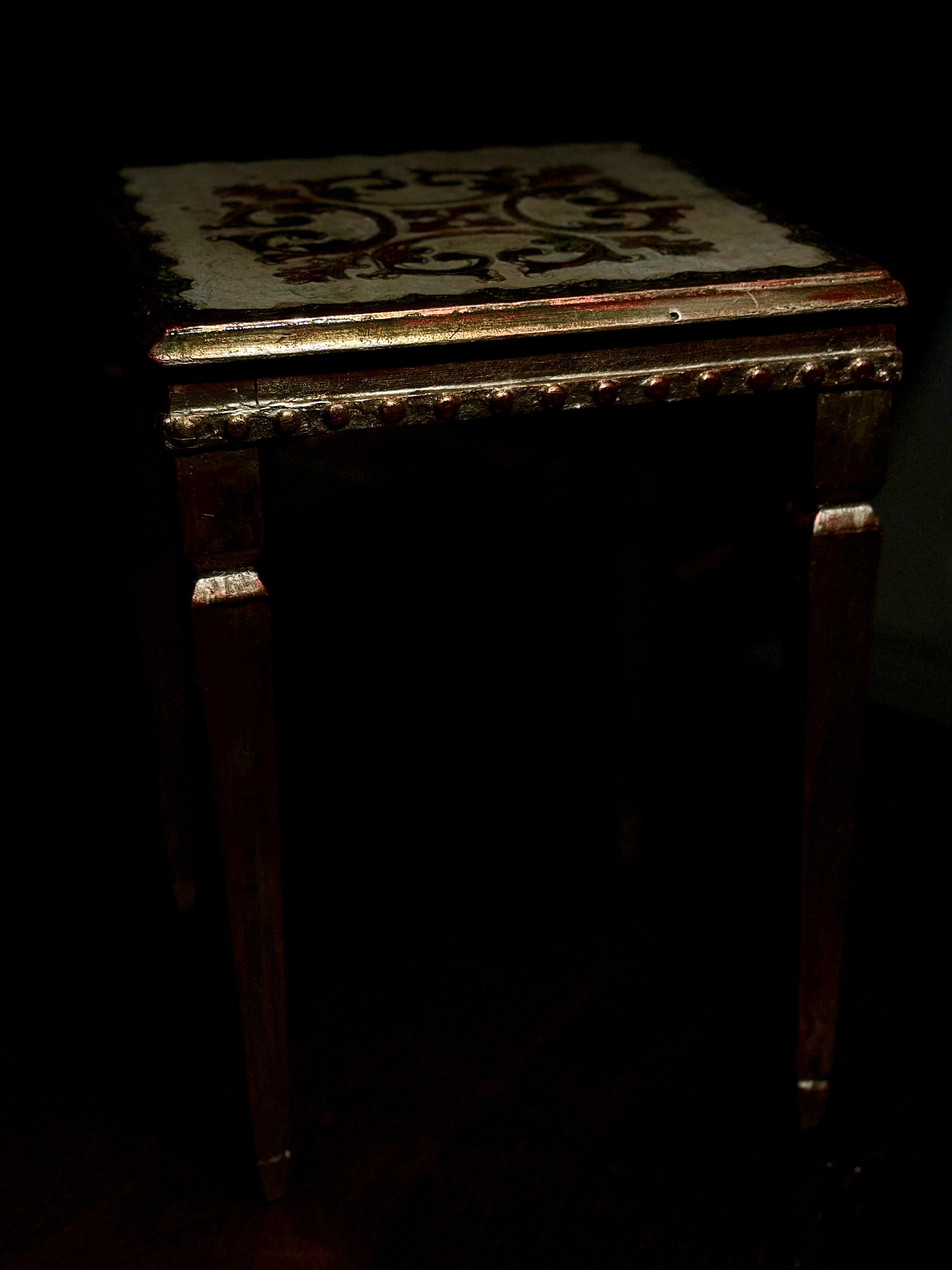 Antique Hand-Painted Side Table with Gilt Decoration and Turned Legs, c. 19th Century