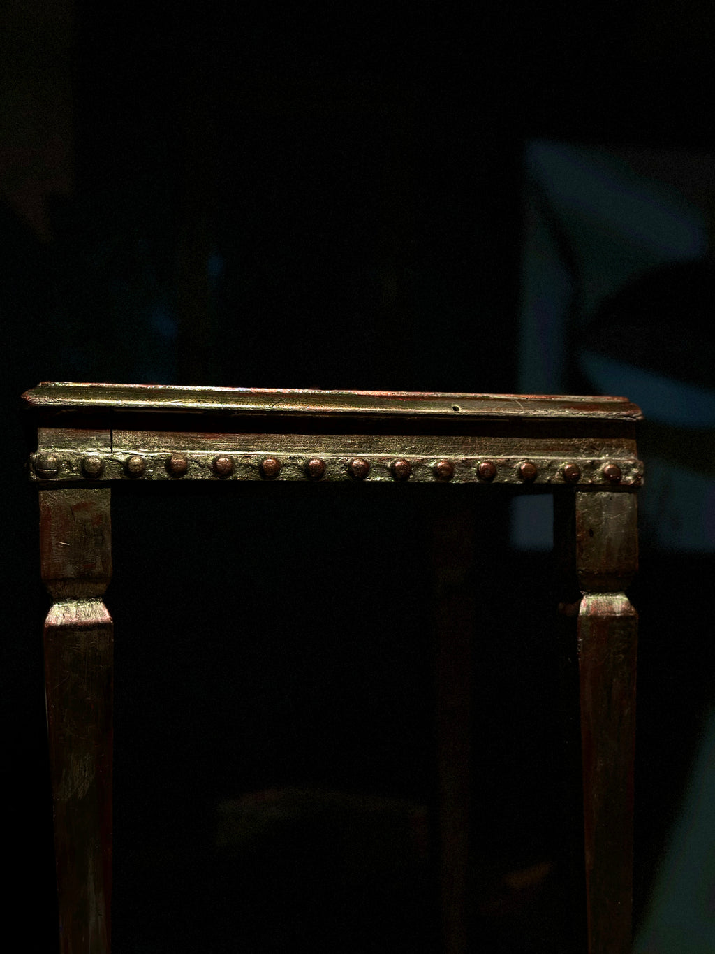 Antique Hand-Painted Side Table with Gilt Decoration and Turned Legs, c. 19th Century