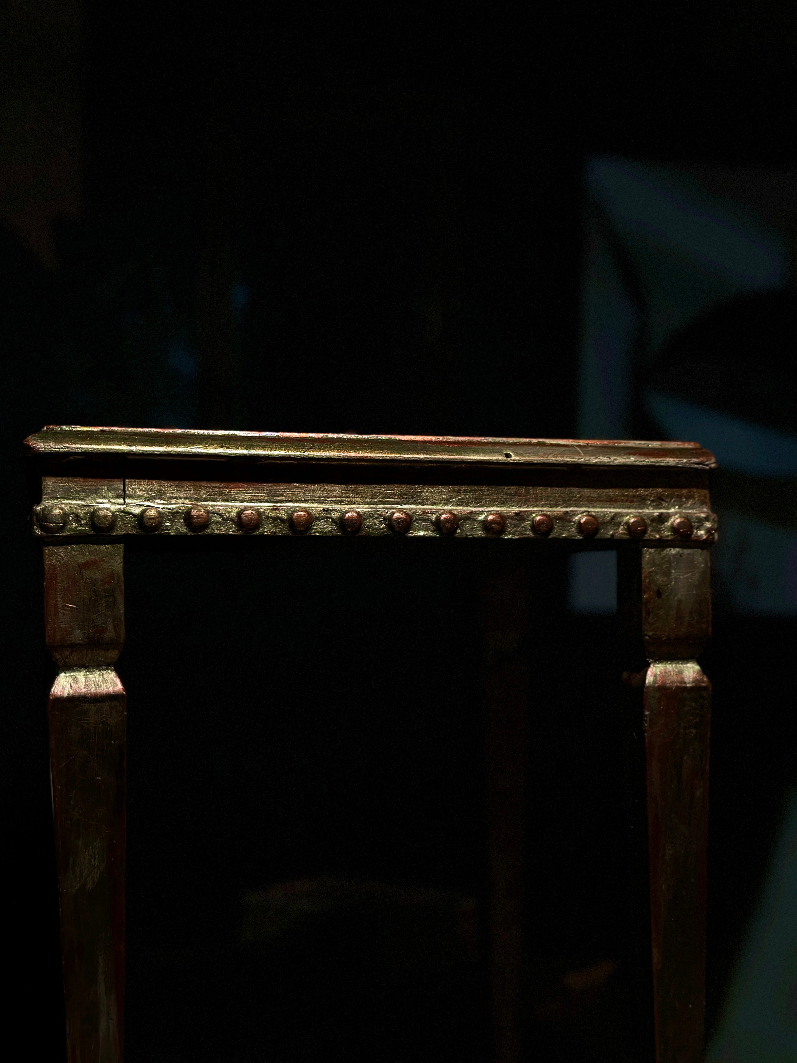 Antique Hand-Painted Side Table with Gilt Decoration and Turned Legs, c. 19th Century