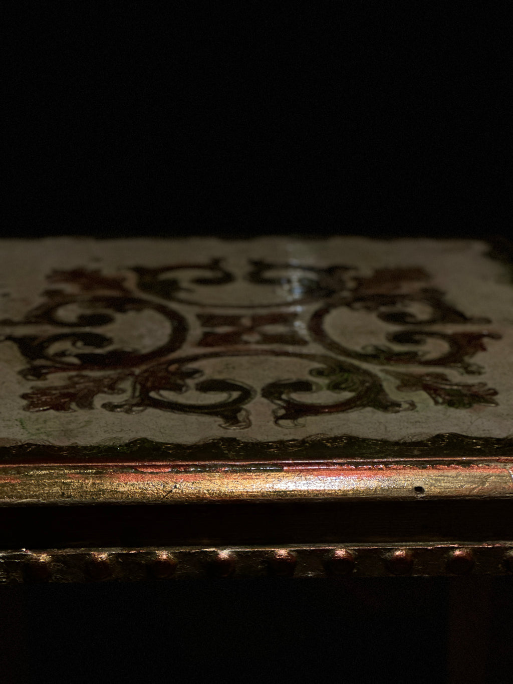Antique Hand-Painted Side Table with Gilt Decoration and Turned Legs, c. 19th Century