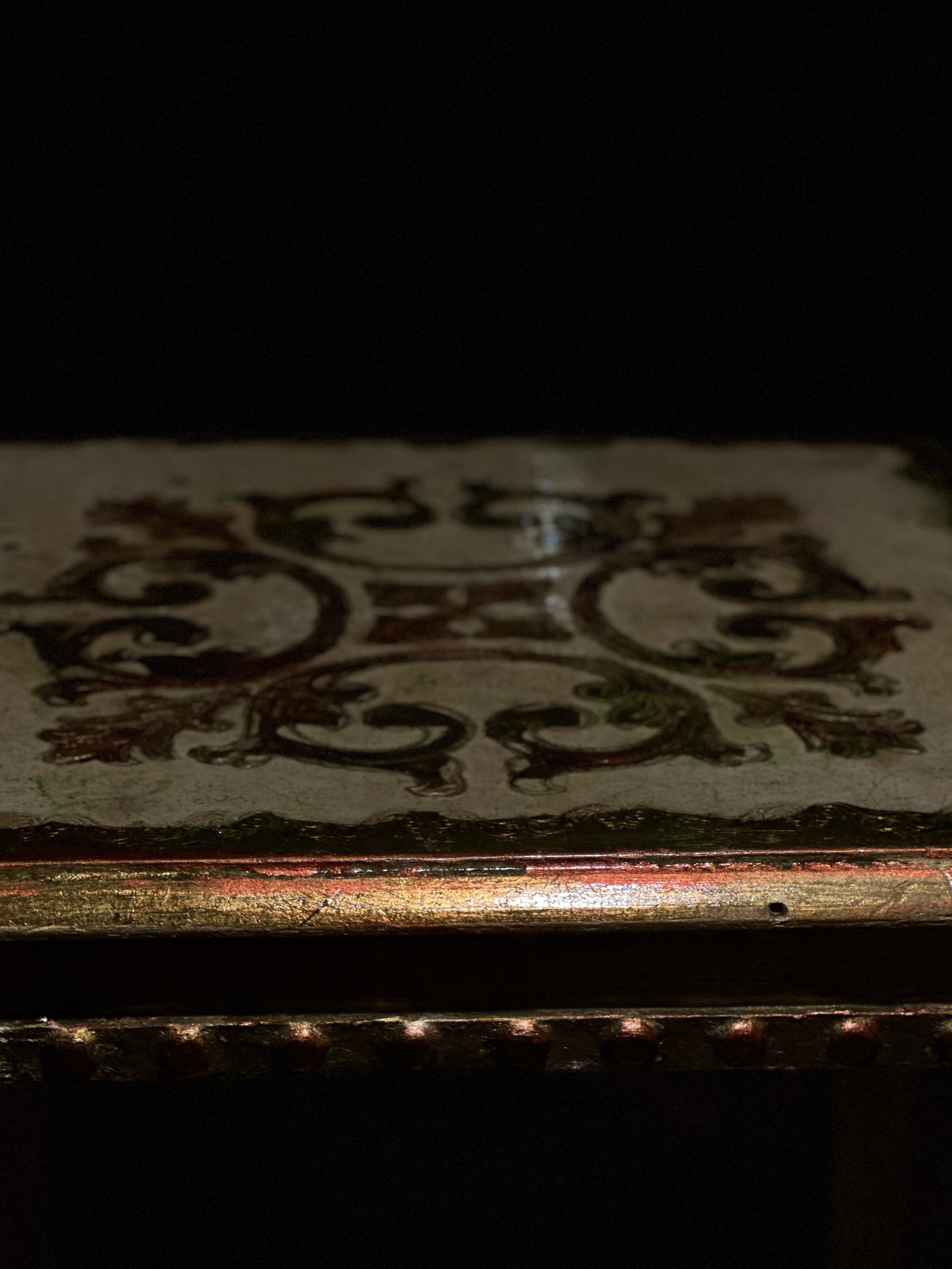 Antique Hand-Painted Side Table with Gilt Decoration and Turned Legs, c. 19th Century