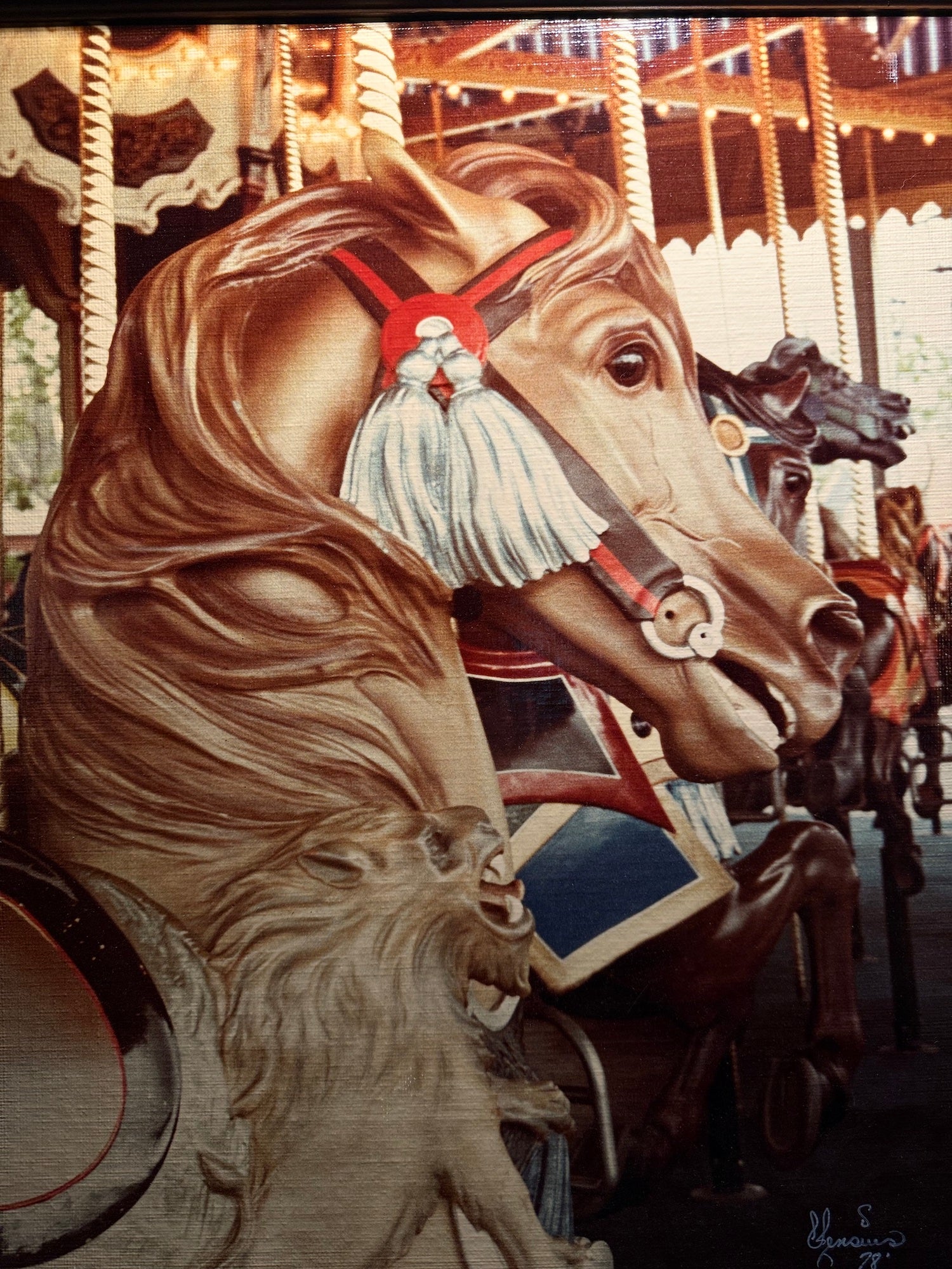 Santa Cruz Beach Boardwalk Looff Carousel Horse – Oil On Canvas Signed S. Gensuo (1978)