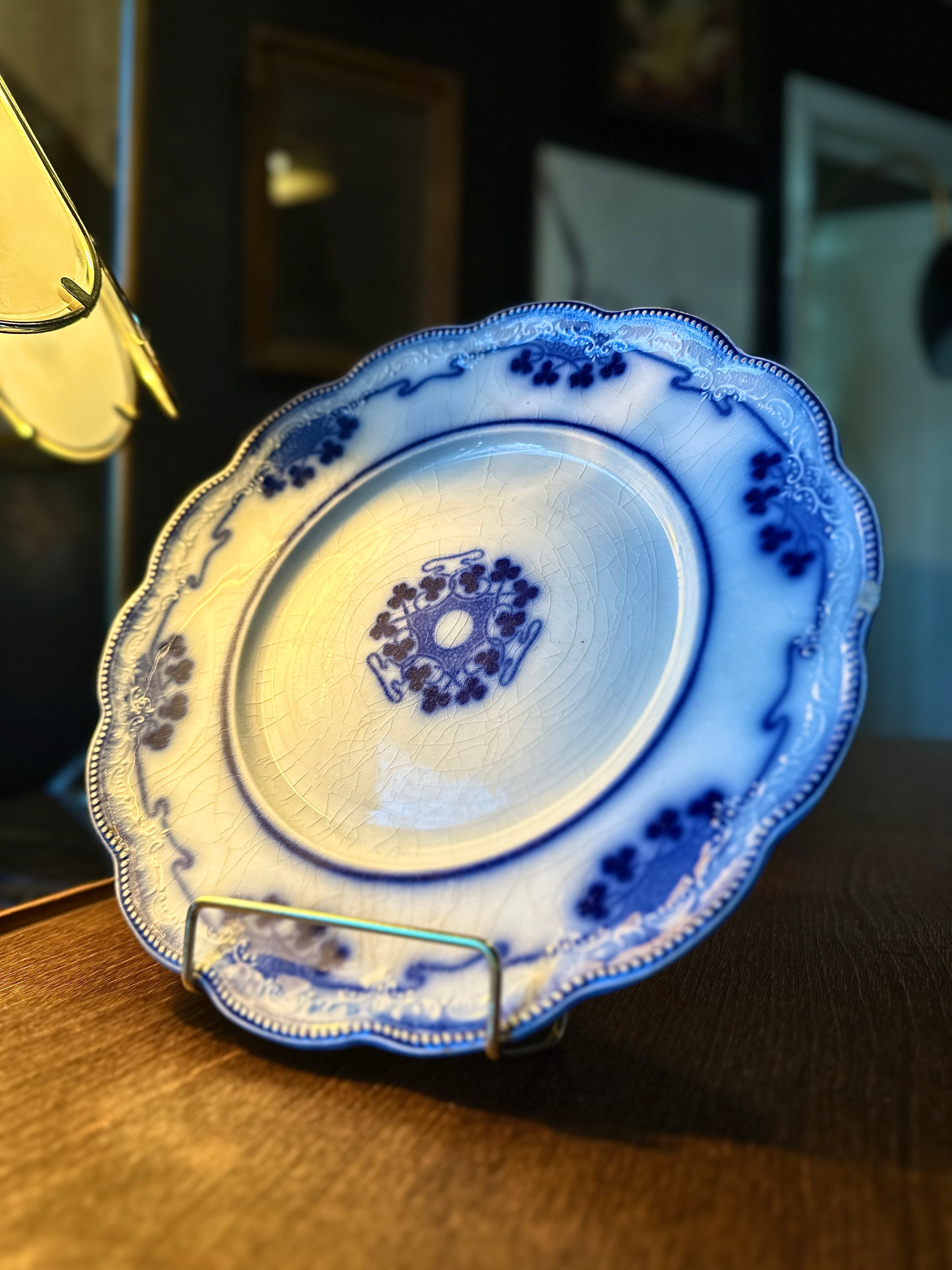 Antique Victorian Flow Blue Porcelain Dish, c.1880–1900