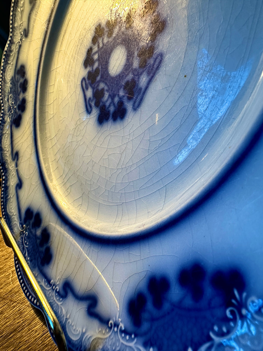 Antique Victorian Flow Blue Porcelain Dish, c.1880–1900