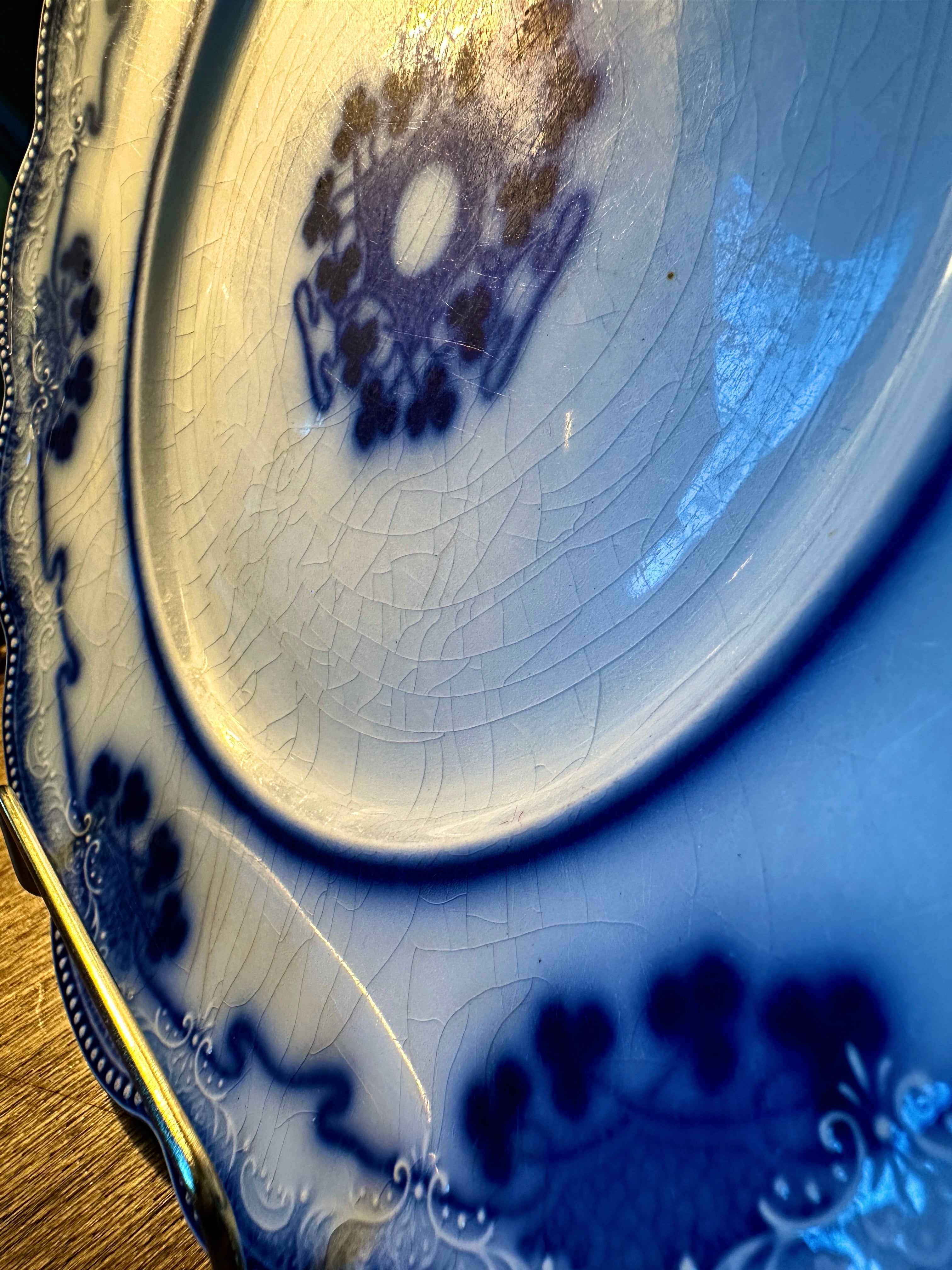 Antique Victorian Flow Blue Porcelain Dish, c.1880–1900