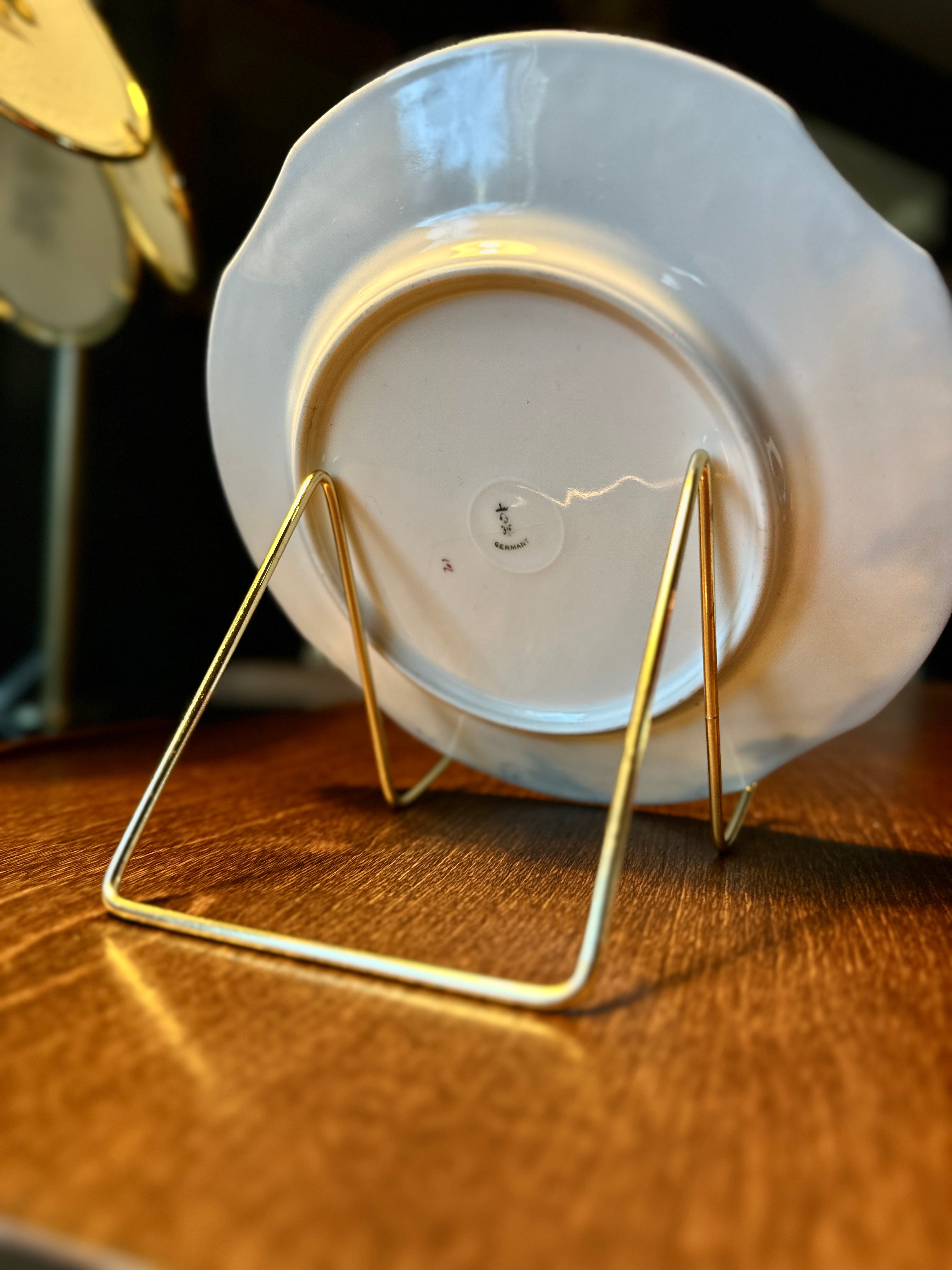 Antique German Porcelain Cabinet Plate with Cobalt Blue Rim, c.1890–1910